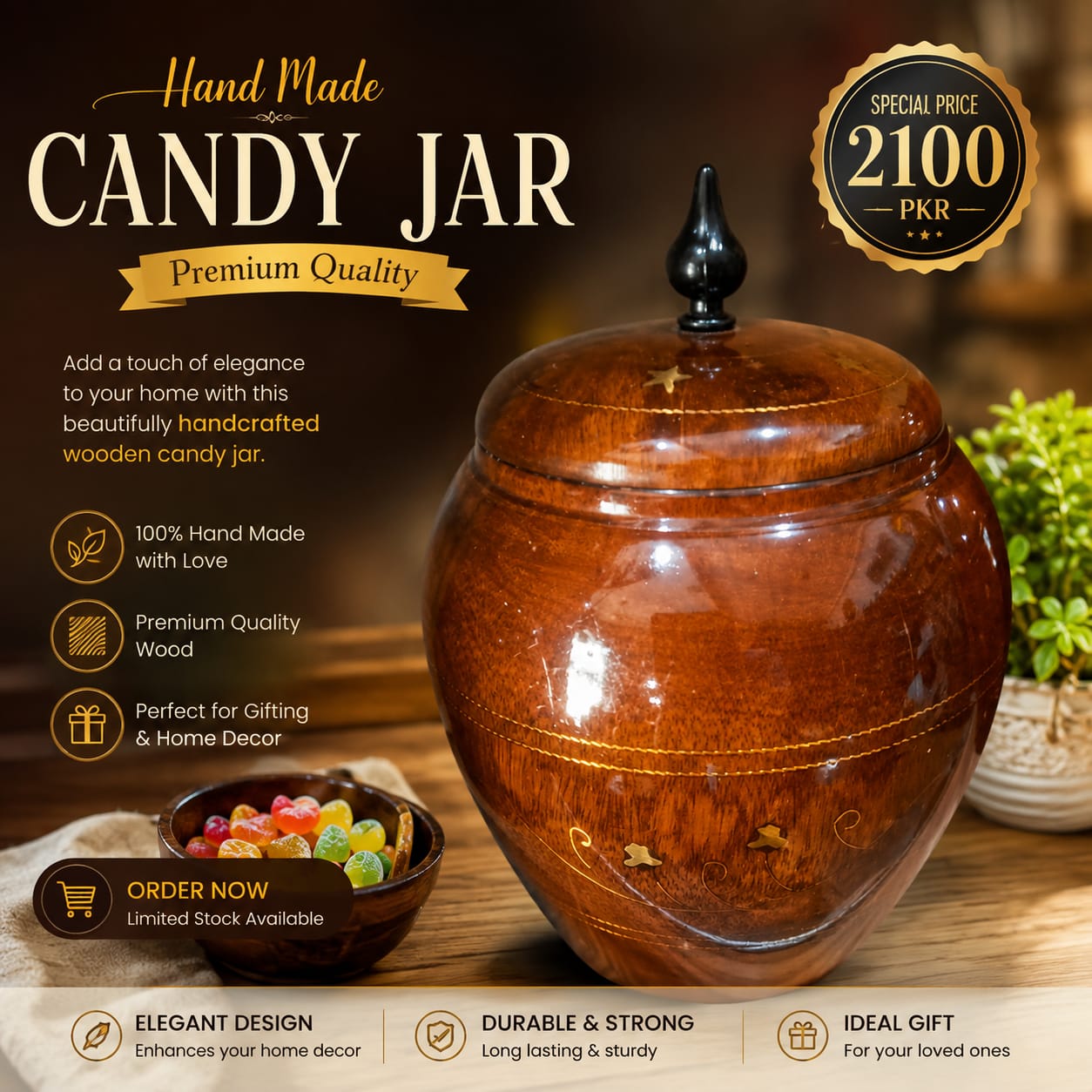 wooden candy jar